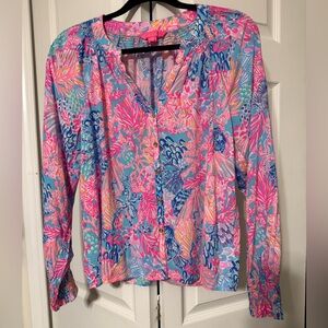 Lilly Pulitzer Vibrant Pink and Blue Blouse